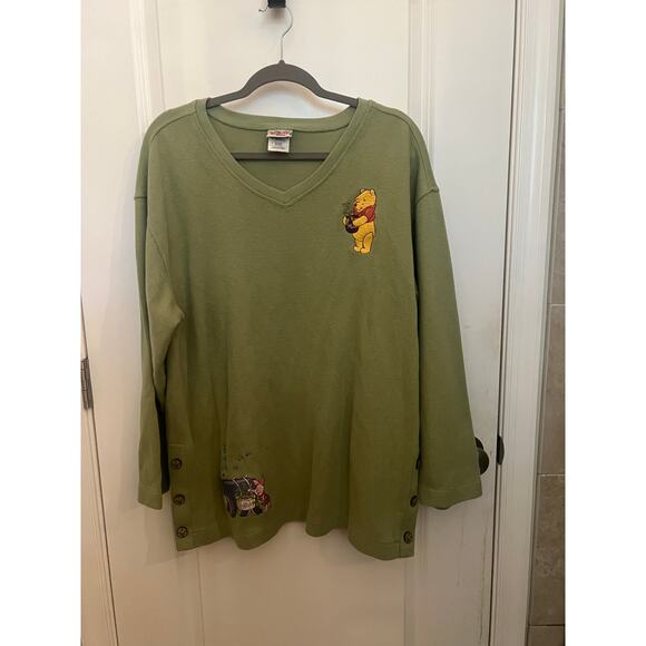 Disney Store Vintage Rare Find Winnie the Pooh Green Long Sleeve L Blouse Cotton - Picture 1 of 8
